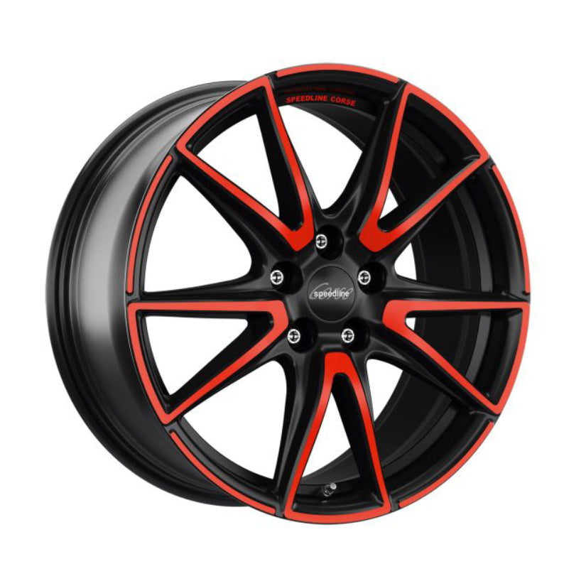 Speedline Corse SL6 Vettore Alloy Wheel 19x8.5 ET35 5x112 Matt Black Red Spoke