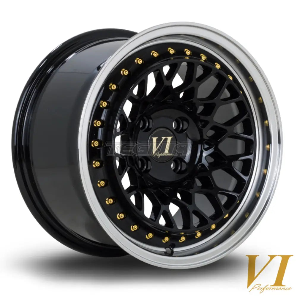 6Performance Infinity Alloy Wheel 15x8.25 ET15 4x100 Black Polished Lip 73.1mm CB