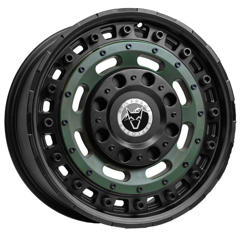 Wolfrace Explorer Slotmag Alloy Wheel 17x8 ET45 5x127 Matt Black Matt Green centre 110mm CB