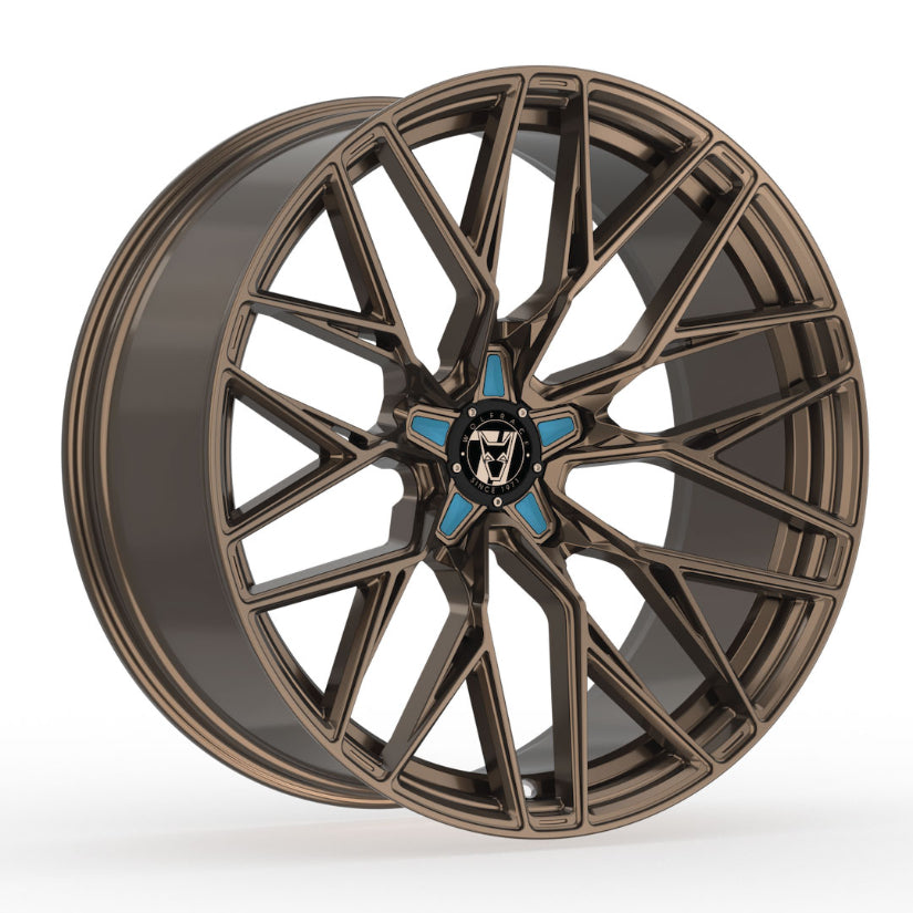 Wolfrace 71 Wolfsburg GTR Alloy Wheel 18x8.5 ET38 5x112 Racing Bronze Blue Inserts 110mm CB