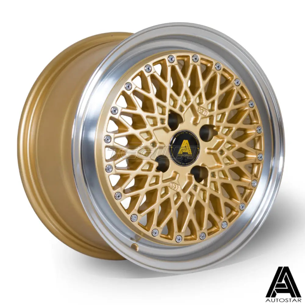 Autostar Minus Alloy Wheel 15x7.5 ET25 4x100 Gold Polished Lip 67.1mm CB