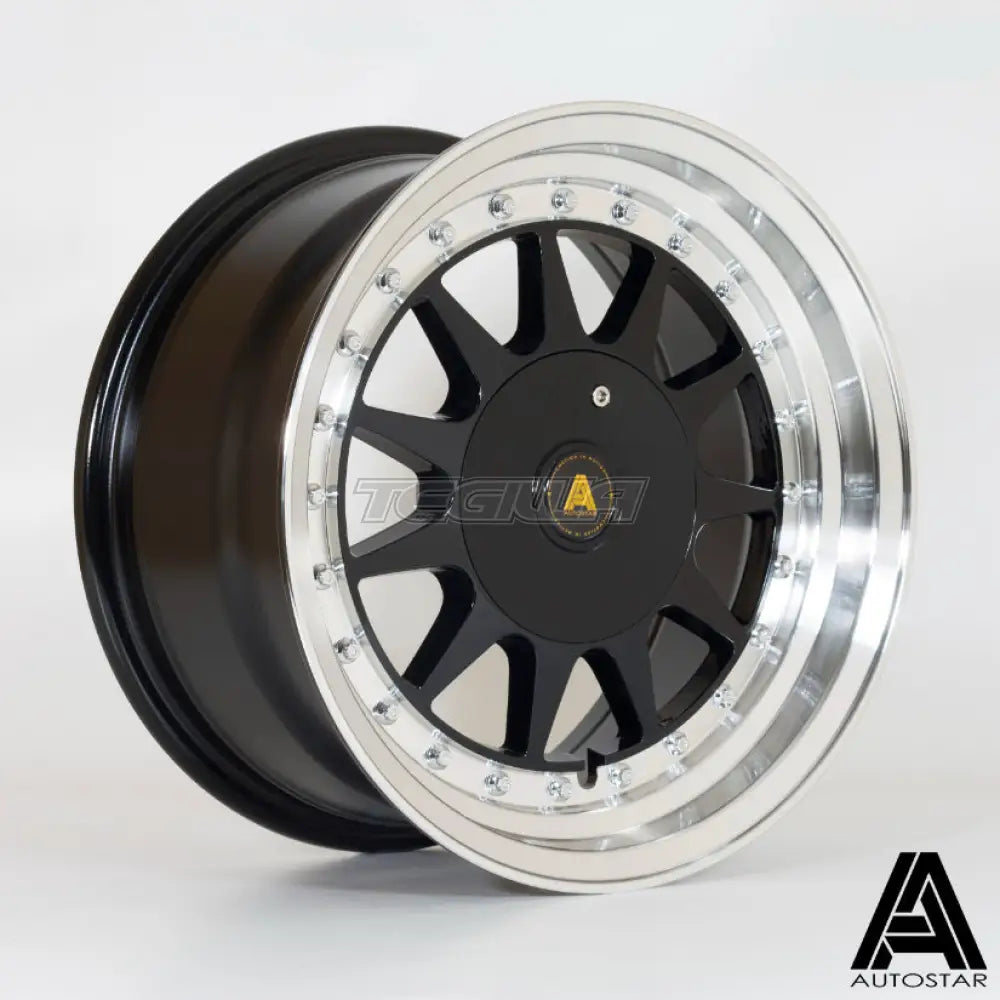 Autostar Raider Alloy Wheel 15x7.5 ET20 4x100,4x108 Black Polished Lip 67.1mm CB