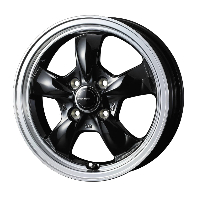 Gyraft 5S Alloy Wheel 15x5.5 ET42 4x100 Black Polished Rim 73mm CB