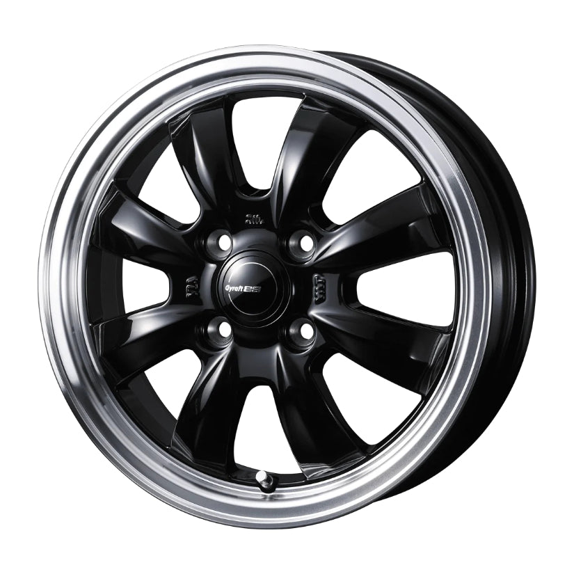 Gyraft 8S Alloy Wheel 15x5.5 ET42 4x100 Black Polished Rim 73mm CB