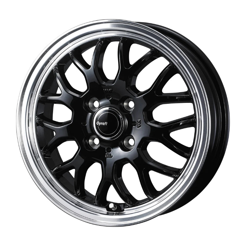 Gyraft 9M Alloy Wheel 15x5.5 ET42 4x100 Black Polished Rim 73mm CB
