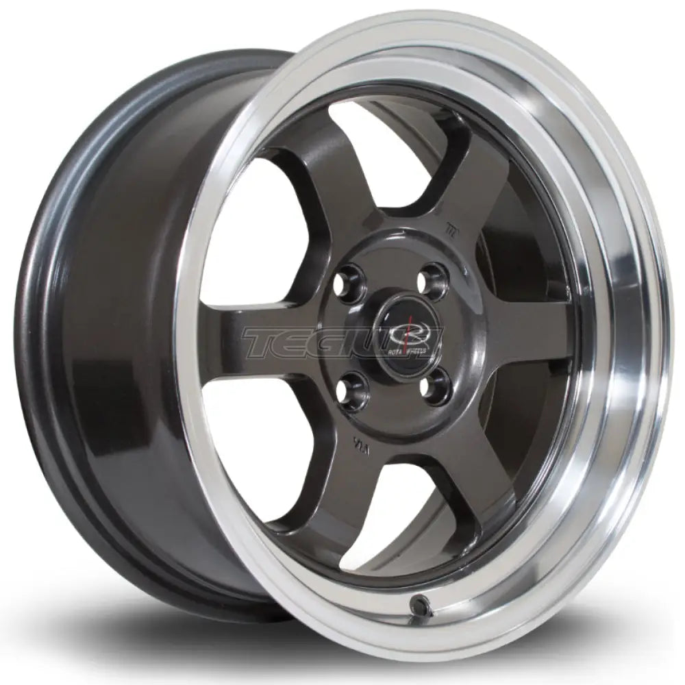 Rota Grid-V Alloy Wheel 15x7 ET20 4x108 Gunmetal Polished Lip 73mm CB