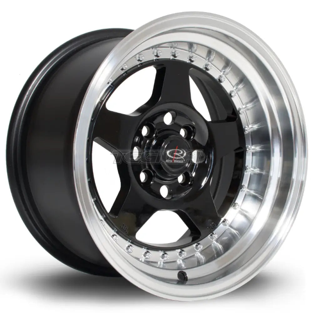 Rota Kyusha Alloy Wheel 15x8 ET0 4x114 Black Polished Lip 73mm CB