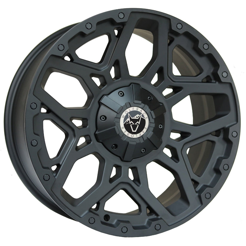 Wolfrace Explorer Sahara Alloy Wheel 18x8.5 ET40 6x120 Matt Black Black Rivets 74.6mm CB