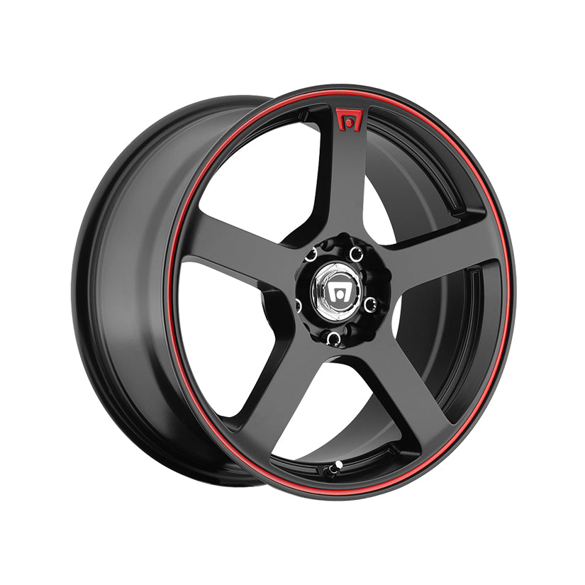 Motegi MR116 Alloy Wheel 18x8 ET35 5x114~5x100 Matte Black Red Racing Stripe 72.56mm CB